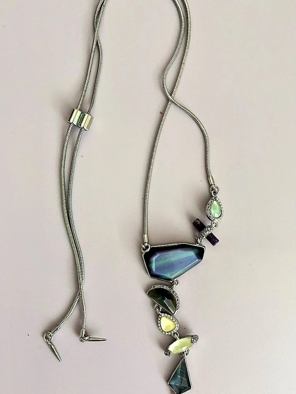 Statement Pendant Necklace in Green & Blue Like New